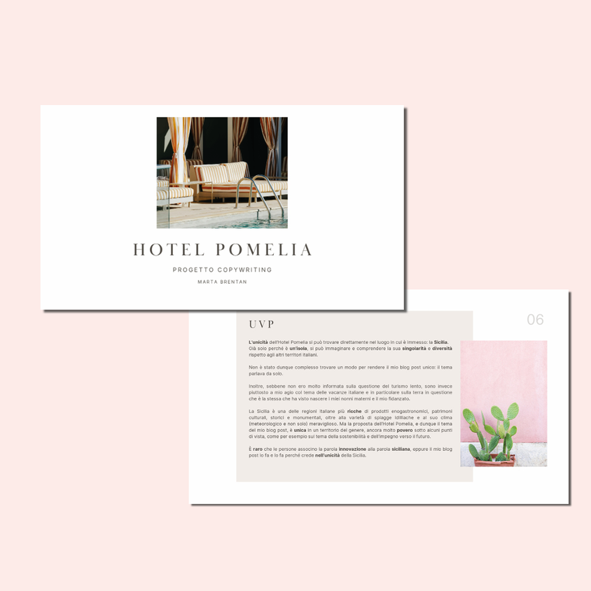 Mockup progetto Copywriting Hotel Pomelia