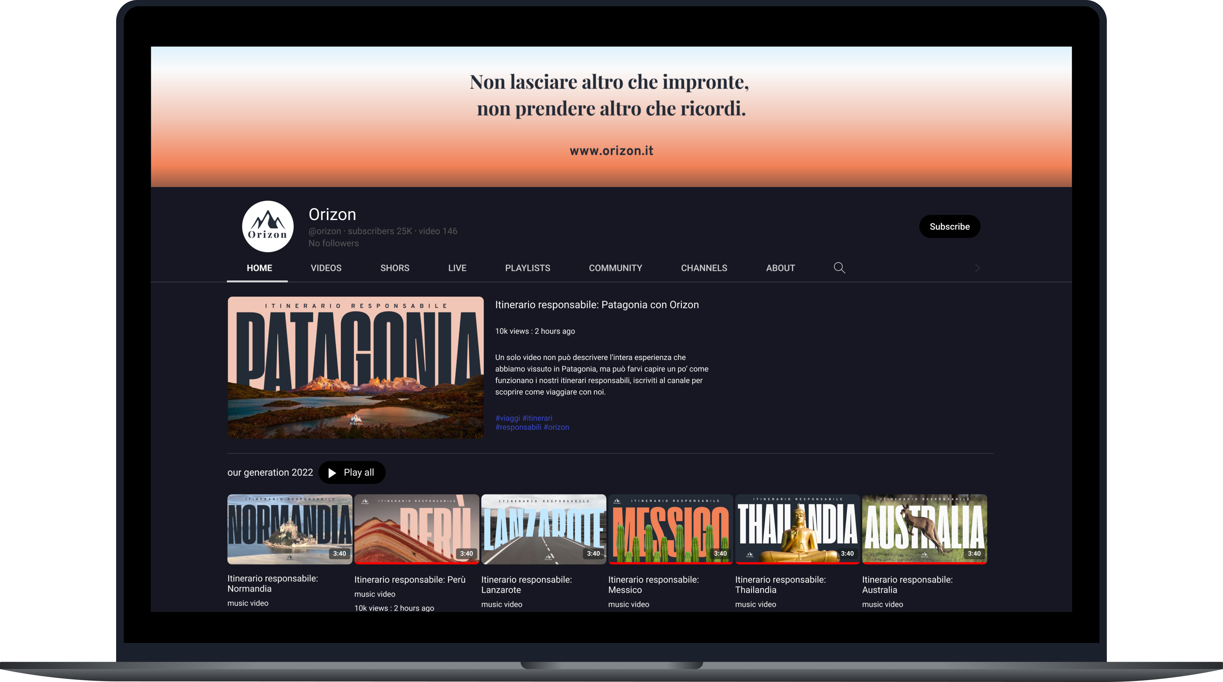 Canale YouTube di Orizon su desktop: Patagonia, itinerario responsabile